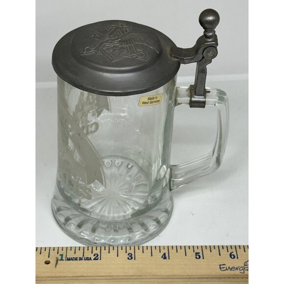 Vintage Budweiser Clydesdales Glass Stein Pewter Lid West Germany 6" Collectible - Picture 10 of 11